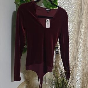 Express Deep Red Velvet Bodysuit